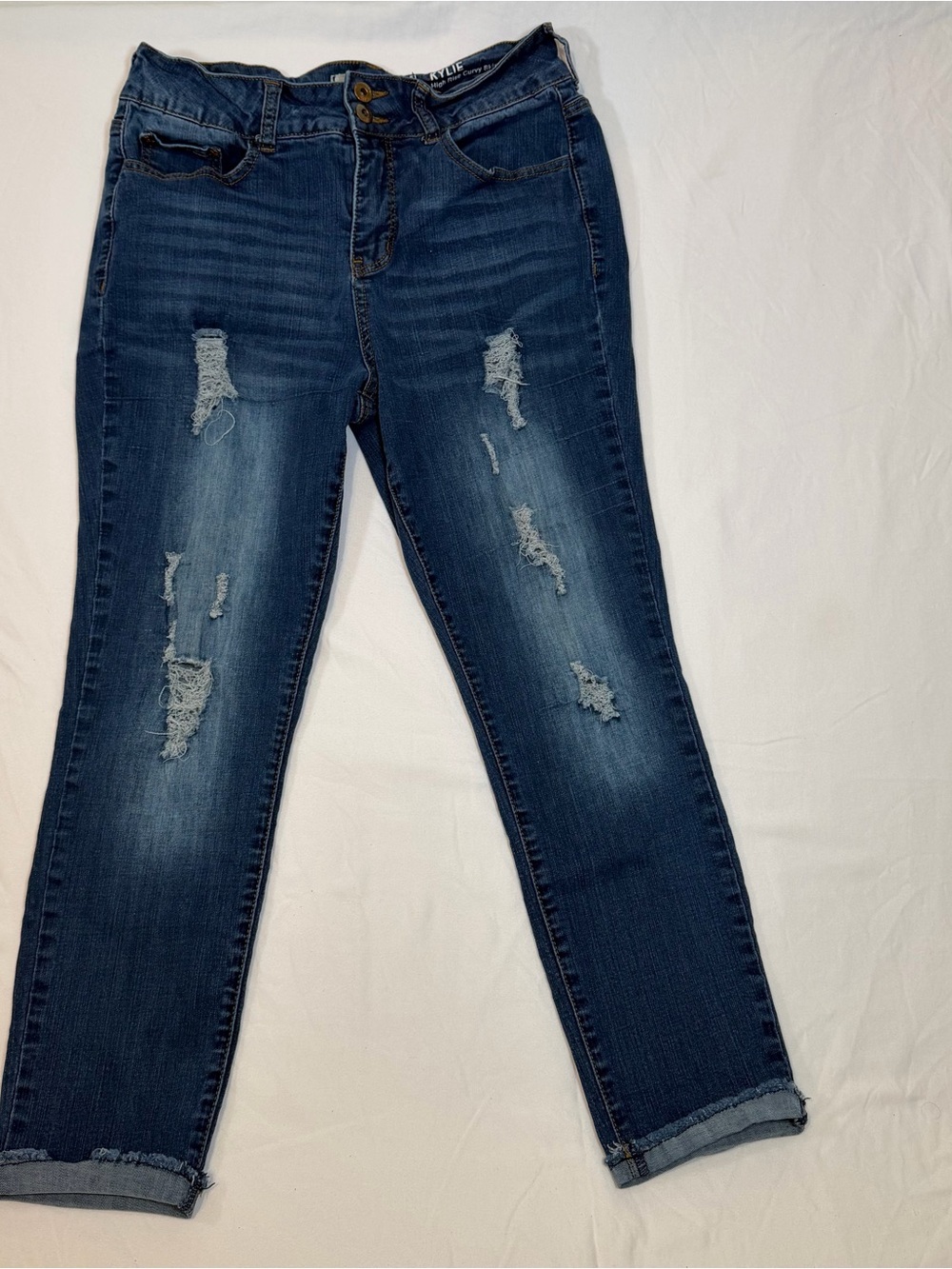!it jeans Distressed Dark Blue Cropped Ankle Jeans